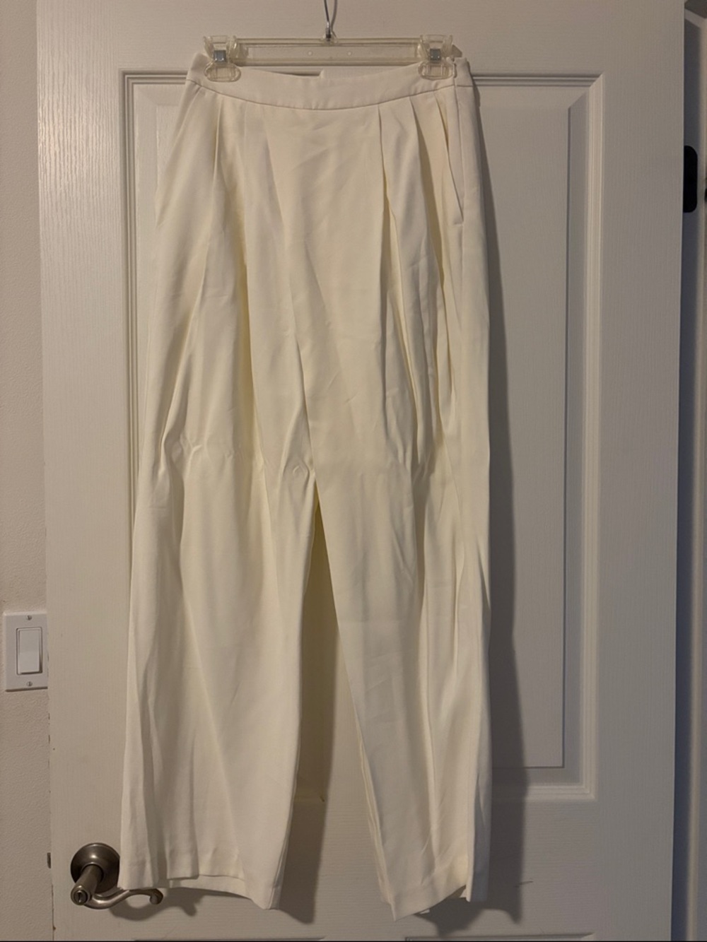 United Colors of Benetton High-Waist Cinched Wide Leg Cream Trousers Sz 4